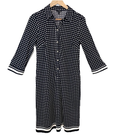 Talbots Dresses & Skirts - Talbots Black White Polka Dot Dress Shift MP Stretch Knit Knee Length 3/4 Sleeve